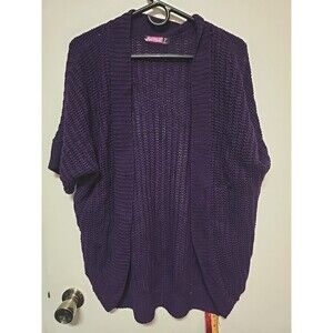 Say What Large PURPLE  Cardigan Sweater KNIT SHAW SHORT SLEEVE